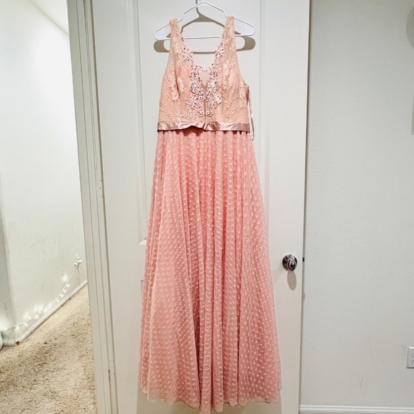 Vintage Pink Prom Dress coquette Lace Princess Tulle fairy bridesmaid y2k size19 - Picture 1 of 14